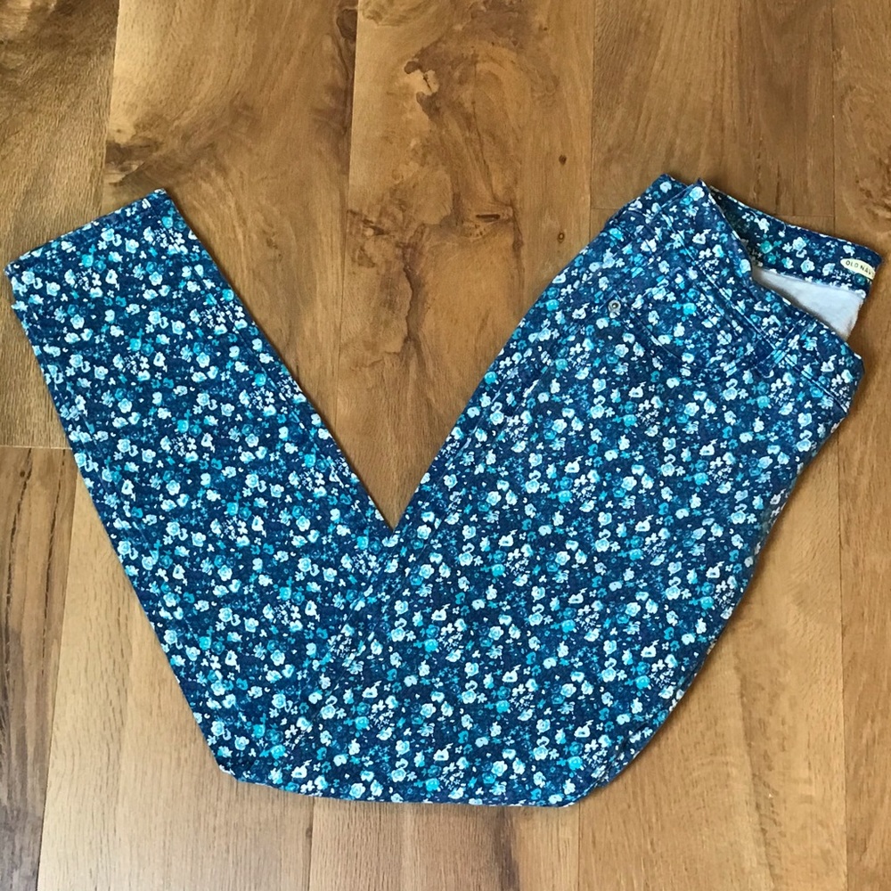 Old Navy Teal Floral Rockstar Skinny Jeans